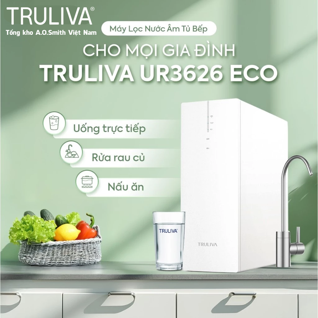 Máy lọc nước âm tủ bếp Truliva UR3626 phân phối chính hãng tại tổng kho A. O. Smith Việt Nam